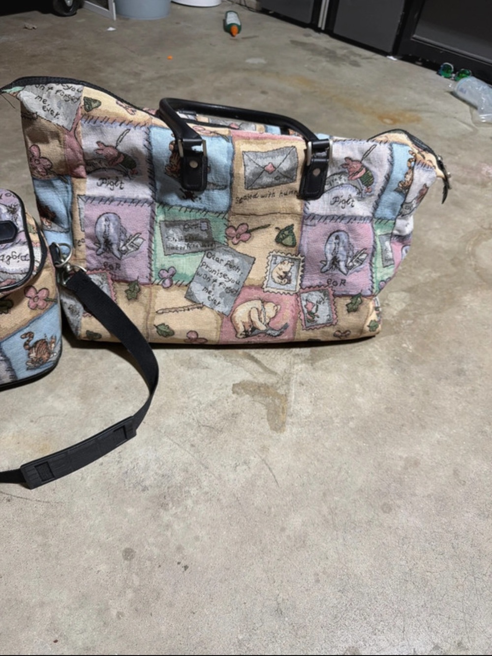 Vintage Tapestry Winnie The Pooh Duffle Bag and Cosmetic Bag Set